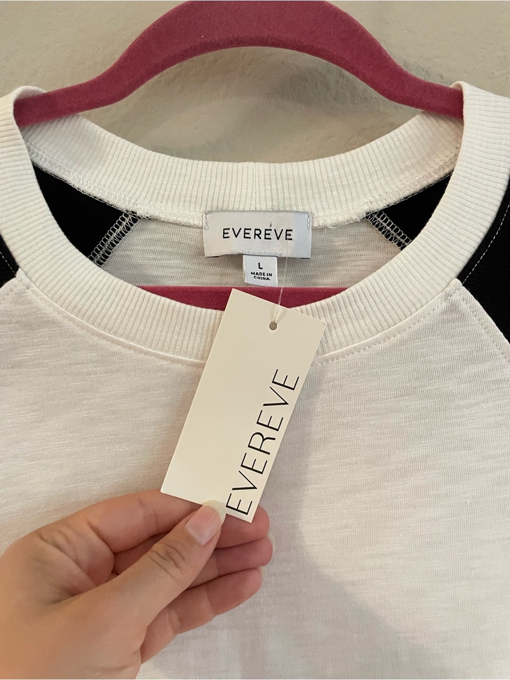 New Evereve Audrey Colorblock Slub Cotton Raglen Long Sleeve Tee Size L - Picture 3 of 6